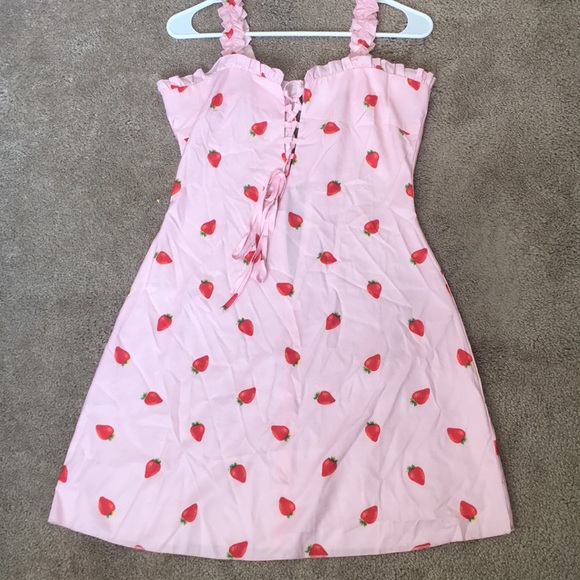 NWOT SHEIN STRAWBERRY LACE UP DRESS- READ DESC - Picture 2 of 7